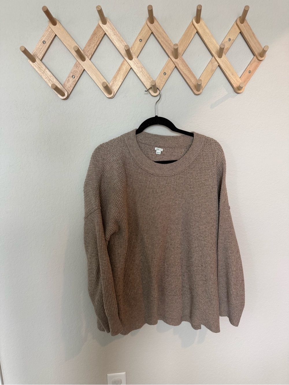 AERIE Waffle Beige Crewneck Sweater